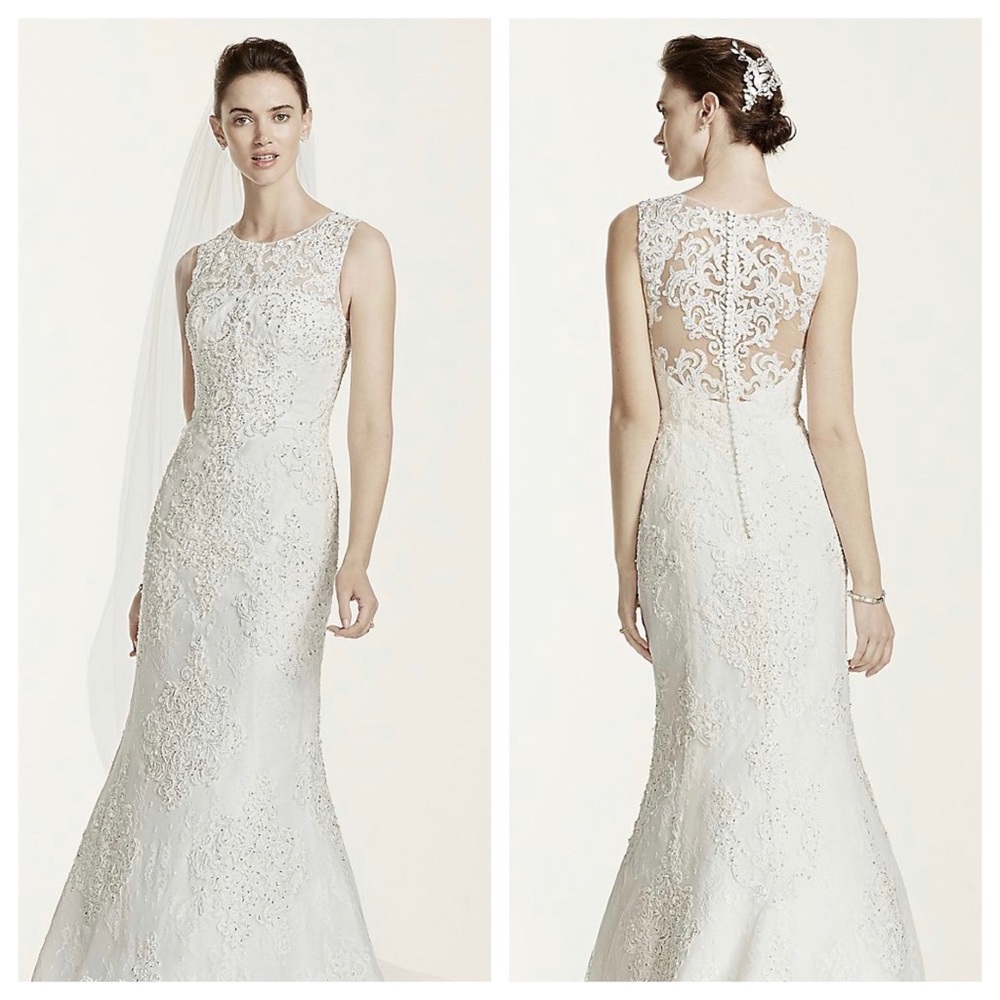 Oleg cassini tank illusion back wedding gown